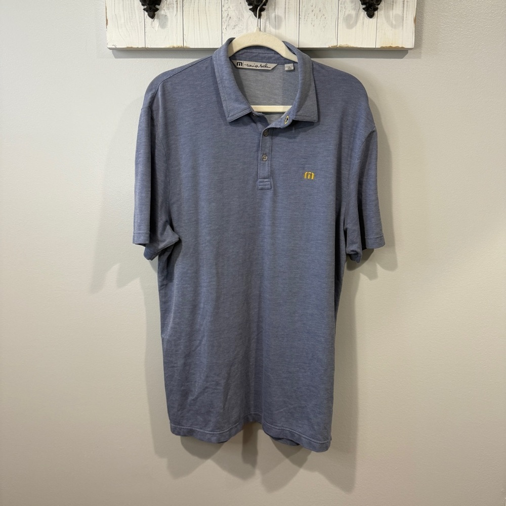 Travis Mathew heathered blue golf polo shirt large